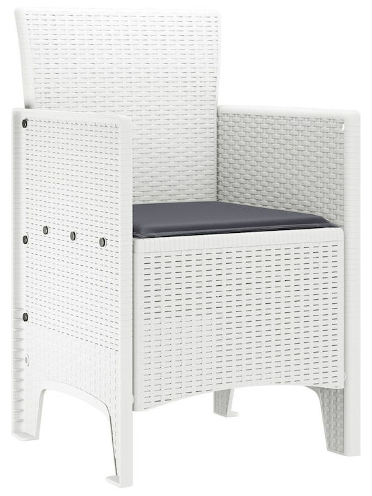 Outdoor Armchair Plastic White, Anthracite with Cushion 4pcs 53x49x85cm