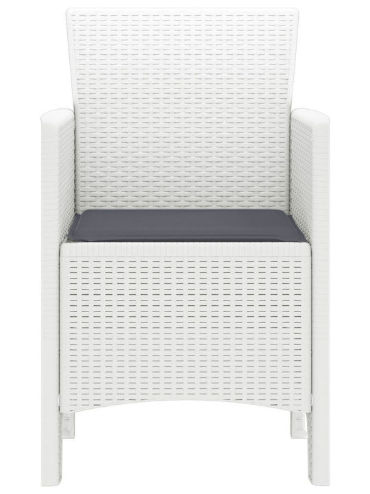 Outdoor Armchair Plastic White, Anthracite with Cushion 4pcs 53x49x85cm