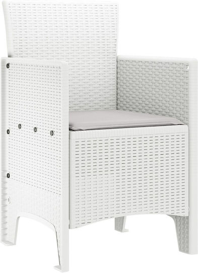 Outdoor Armchair Plastic White, Light Grey with Cushion 2pcs 53x49x85cm