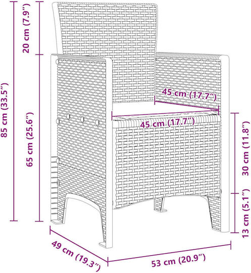 Кресло За Градина Пластмасово Кафяво, Антрацит С Възглавница 2 Бройки 53x49x85 см