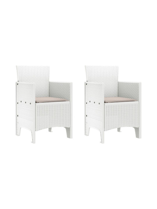 Outdoor-Sessel Kunststoff White mit Kissen 2Stück 53x49x85εκ.