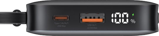 Usams XR Series CD228 Външна Батерия 10000mAh 20W с USB-A Изходен Порт и USB-C Изходен Порт Power Delivery / Бързо Зареждане Сива