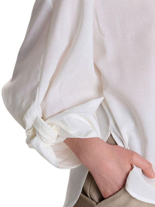 Langärmelig Damen Hemd White