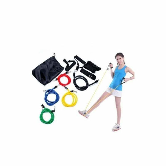 Set Sistem de Antrenament Siks Fitness 5 Corzi Elastice Accesorii Universale Multicolor