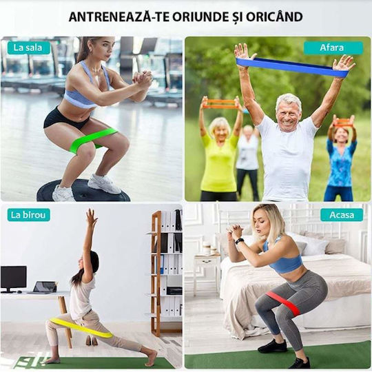 Set 5 Benzi de Rezistență din Latex pentru Antrenament la Sală Fitness Yoga Pilates Exerciții de Reabilitare 5 Niveluri de Dificultate
