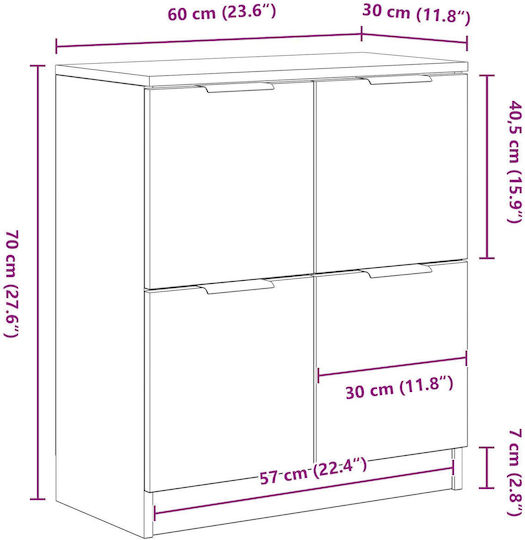 Μπουφές Ξύλινος Μαύρος Δρυς 60x30x70cm