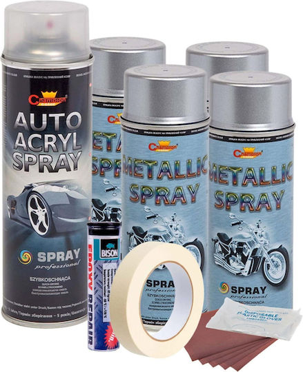 Kit complet de reparare și vopsire pentru roți în culoare argintie metalizată V4