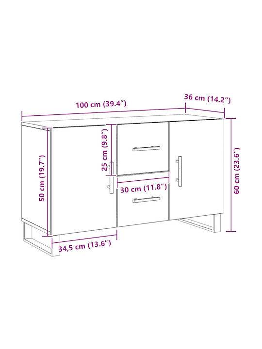 Sideboard Wooden with Drawers Black Oak 100x36x60cm