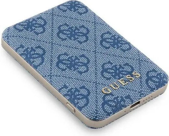 Guess 4g Leather Metal Logo MagSafe Power Bank 5000mAh 15W with USB-A Port and USB-C Port Blue