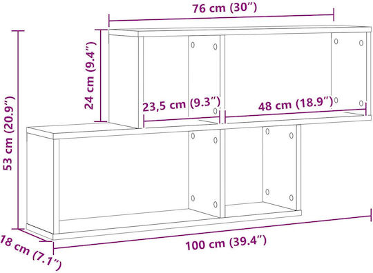 Ράφι Μαύρος Καρυδιάς 76x15x53εκ.