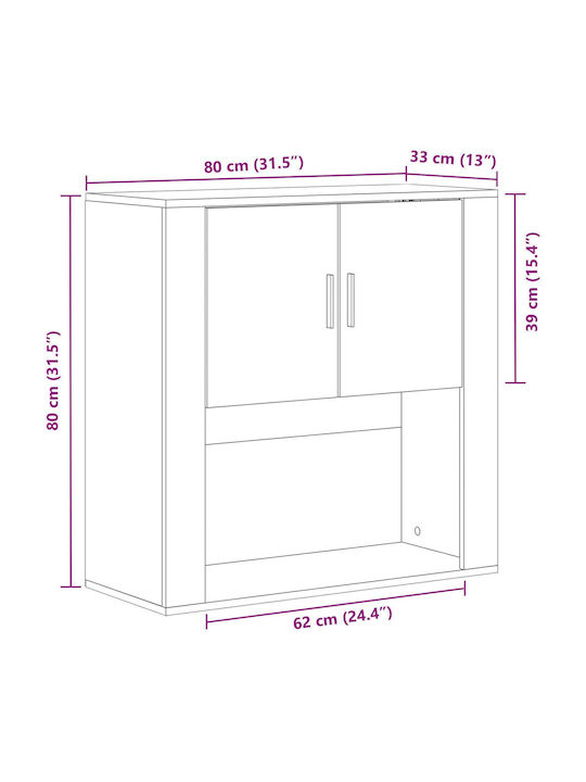 Wall Living Room Cabinet Made of Reclaimed Solid Wood 80x33x80cm