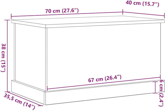 vidaXL Wooden Storage Box with Lid Black 70x40x38cm 1pcs