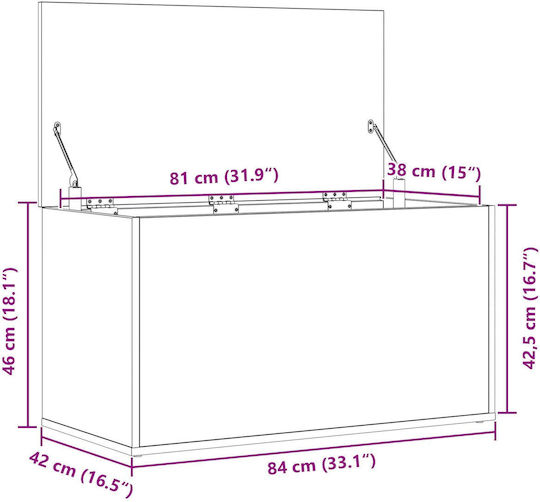 vidaXL Hölzernes Aufbewahrungsbox mit Deckel Schwarz 84x42x46cm 1Stück