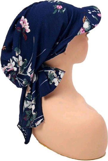 Women's Fabric Soft Turban Hair Cap Blue Flowers