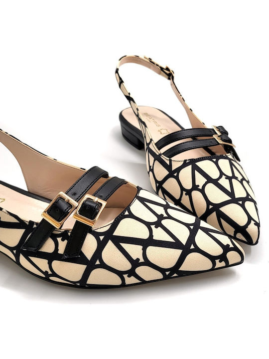Damen Ballerinas Slingback mit Riemen in Beige Farbe