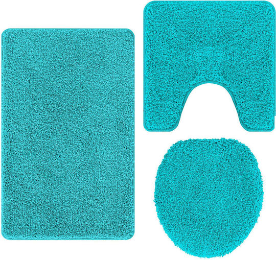 vidaXL Non-slip Set Bath Mats Microfiber 4019870 Turquoise 50x80cm 3 Pieces