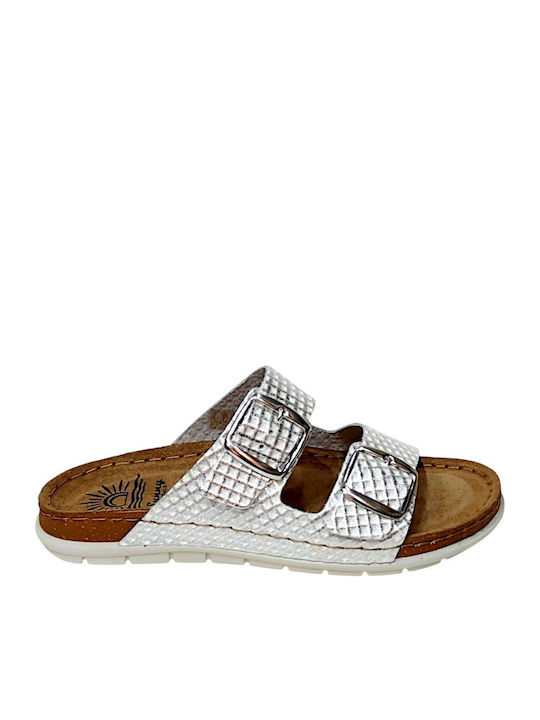 Women's Flat Sandals in Silver Color