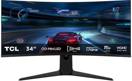 TCL 34R83Q Ultrawide HDR Curbat Gaming Monitor 34" QHD 3440x1440 170Hz cu Timp de Răspuns 1ms GTG