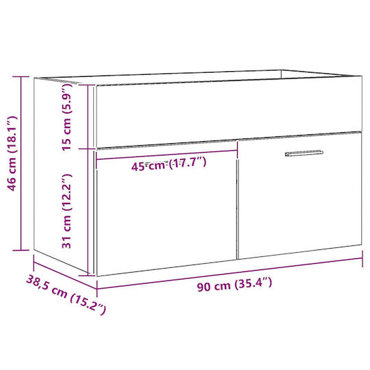 vidaXL Πάγκος χωρίς Νιπτήρα Μ90xΒ38.5xΥ46cm Μαύρη Δρυς