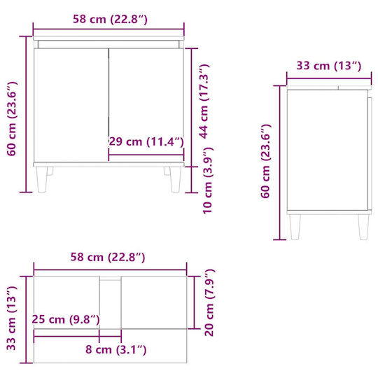 vidaXL Шкаф без Мивка Д58xШ33xВ60см Black Oak