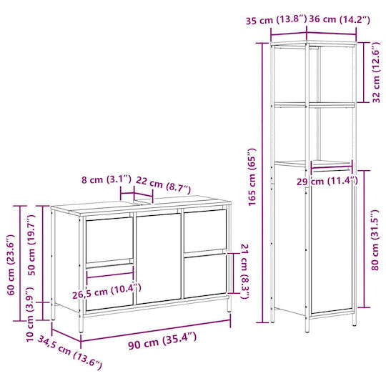 vidaXL Шкаф със Мивка Д90xШ34.5xВ60см Black Walnut