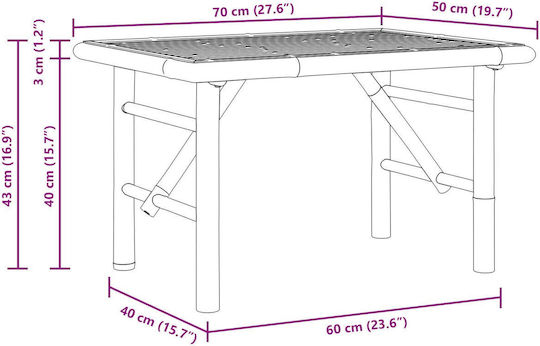 Auxiliary Outdoor Free Standing Bamboo Table Natural 70x40x36cm