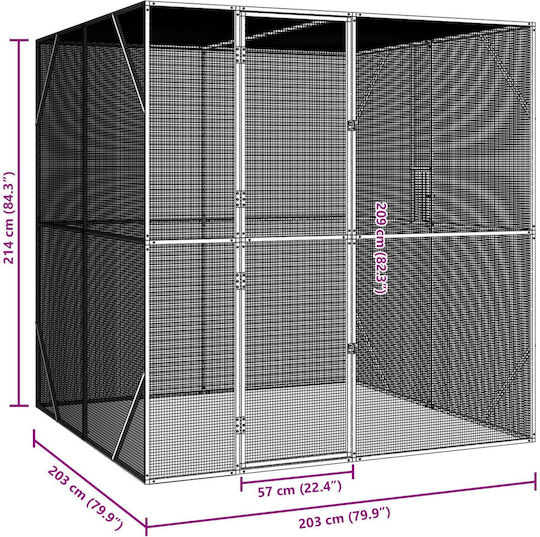 vidaXL Κλουβί Πτηνών 209x202x214εκ. Γκρι