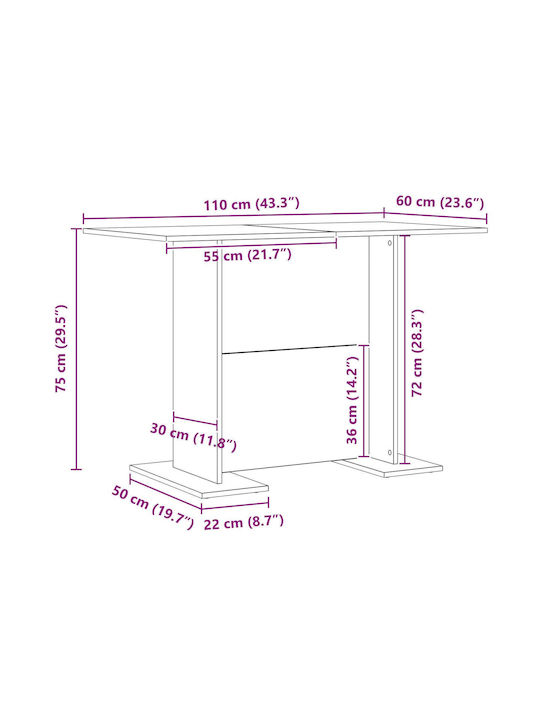 Table Dining Room Wooden Oak 110x60x75cm
