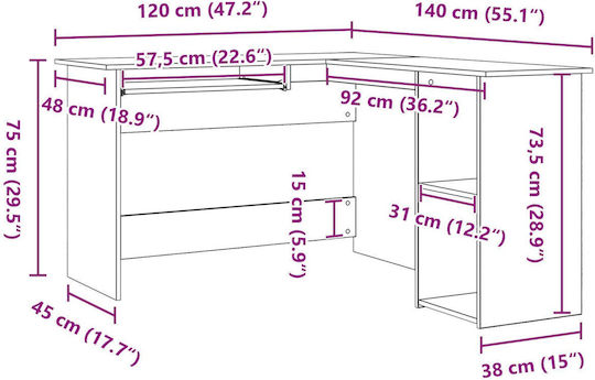 Ecke Schreibtisch Holz Black Oak 120x140x75cm