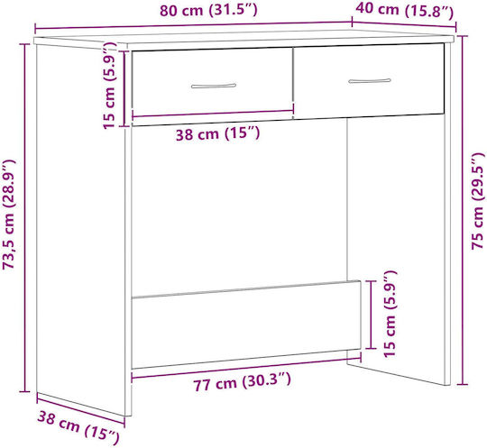 Desk Wooden Black Oak 80x40x75cm