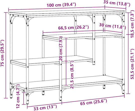 Console Table Wood & Metal Black Oak L100xW35xH75cm Console Table Wood & Metal Black Oak L100xW35xH75cm