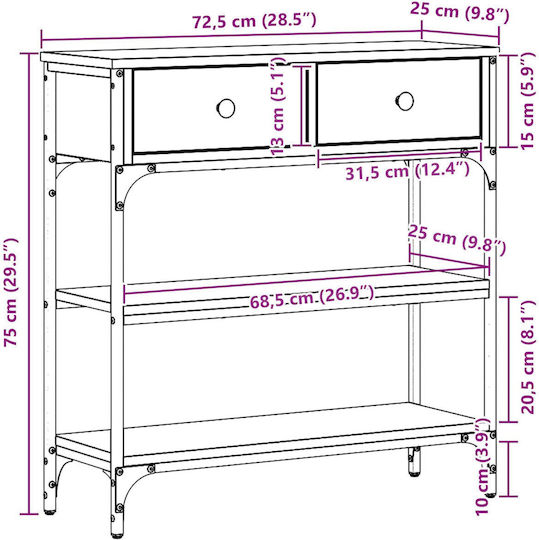 Console Table Wood & Metal L72.5xW25xH75cm