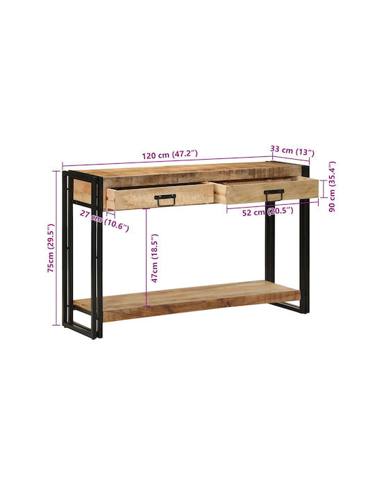 Console Table of Solid Wood & Metal Mango L120xW33xH75cm
