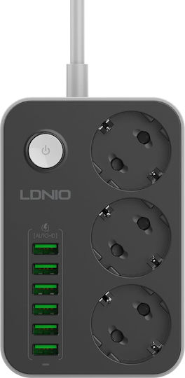 Ldnio Power Strip with Surge Protection 3 Positions with 6 USB-A, Switch and Cable 2m