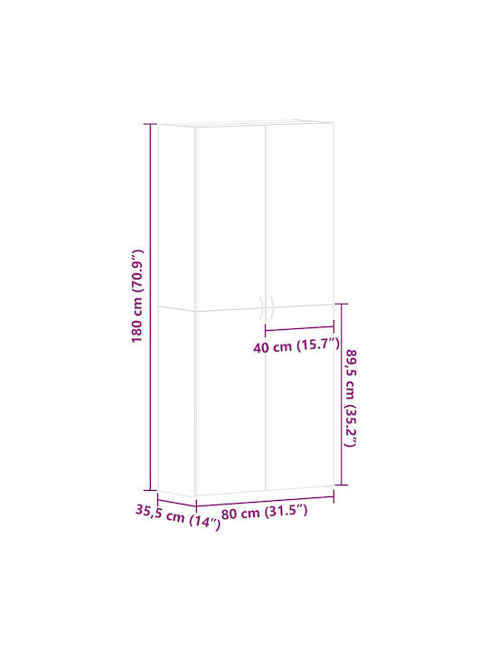 Holz Schuhschrank 80x35.5x180cm