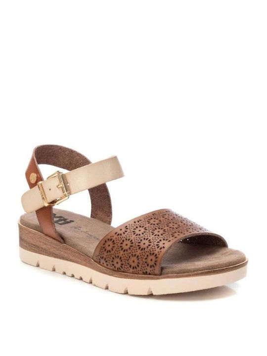 Women's Leather Ankle Strap Platforms Tabac Brown