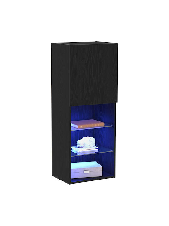 Wall Living Room Display Cabinet made of Particleboard with Glass & Lighting Black Oak 40.5x30x102cm