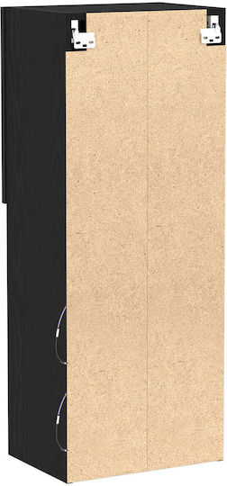 Wall Living Room Display Cabinet made of Particleboard with Glass & Lighting Black Oak 40.5x30x102cm