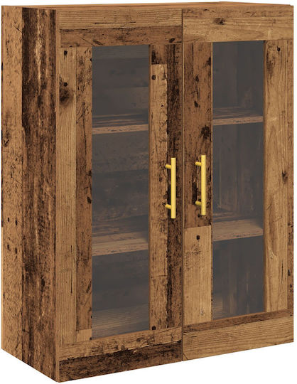 Wall Living Room Display Cabinet made of Solid Wood with Glass Brown 69.5x34x90cm