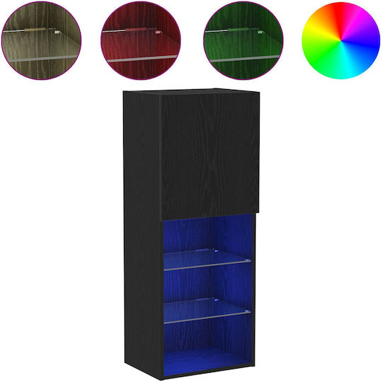 Wall Living Room Display Cabinet made of Particleboard with Glass & Lighting Black Oak 40.5x30x102cm