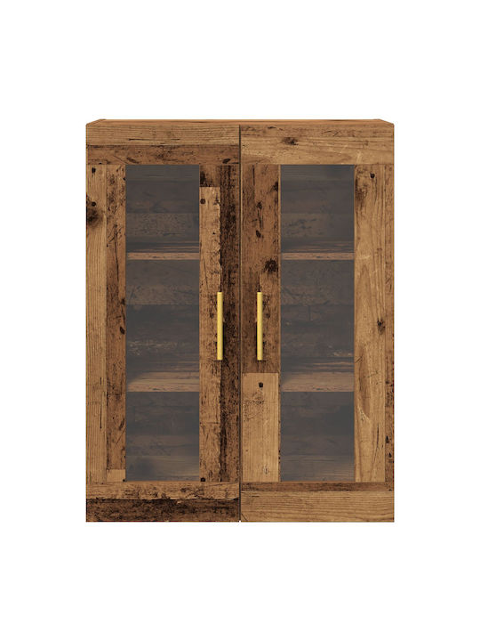 Wand Wohnzimmer Vitrine aus Massivholz mit Glas Braun 69.5x34x90cm