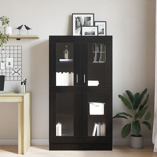 vidaXL Wohnzimmer Vitrine aus Spanplatte mit Verglasung Schwarze Eiche 82.5x30.5x150cm