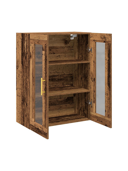 Wand Wohnzimmer Vitrine aus Massivholz mit Glas Braun 69.5x34x90cm