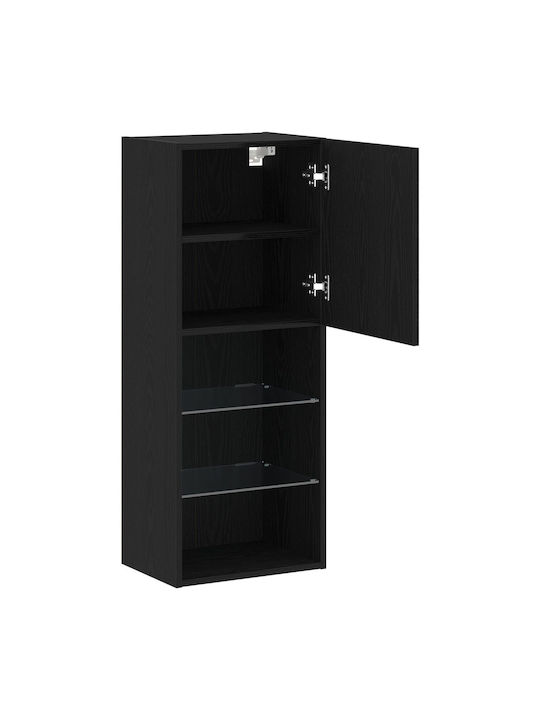 Wall Living Room Display Cabinet made of Particleboard with Glass & Lighting Black Oak 40.5x30x102cm