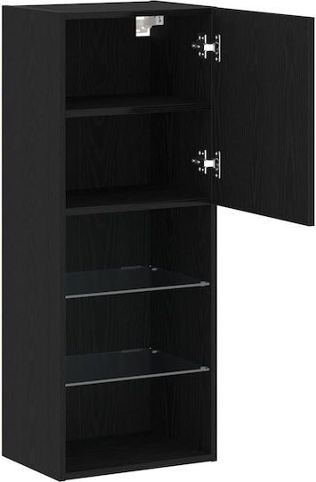 Wall Living Room Display Cabinet made of Particleboard with Glass & Lighting Black Oak 40.5x30x102cm