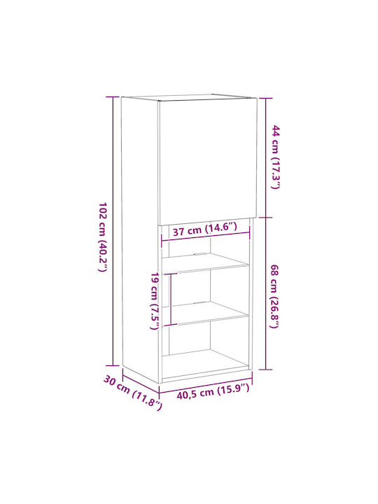 Wall Living Room Display Cabinet made of Particleboard with Glass & Lighting Black Oak 40.5x30x102cm