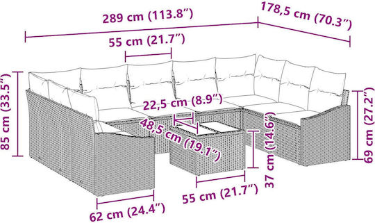 Garten- und Outdoor-Möbelsets Wohnzimmer Typsatz 10 Stück Schwarz mit Kissen