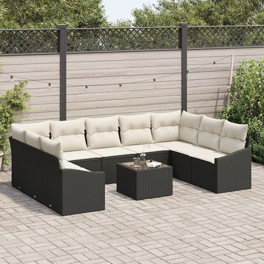 Garten- und Outdoor-Möbelsets Wohnzimmer Typsatz 10 Stück Schwarz mit Kissen