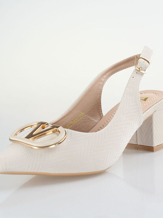 Synthetic Leather Beige Heels