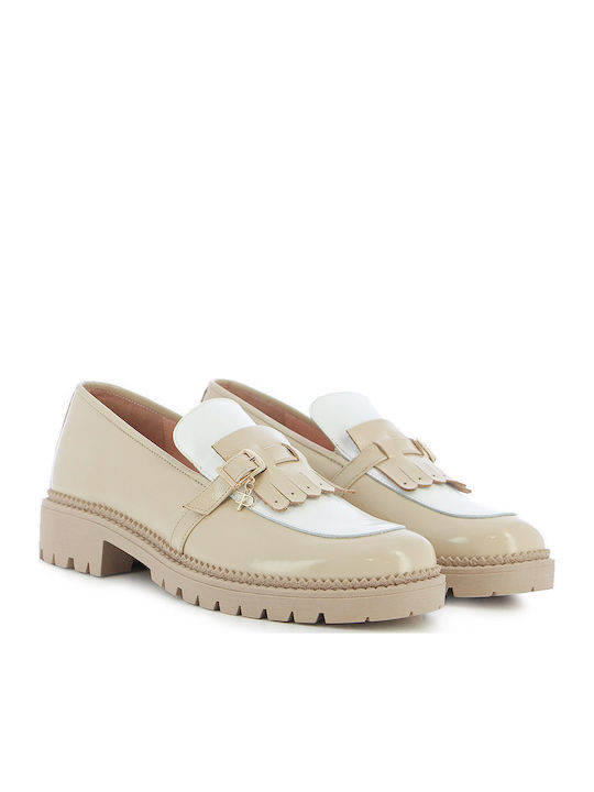 Leder Damen Mokassins in Beige Farbe